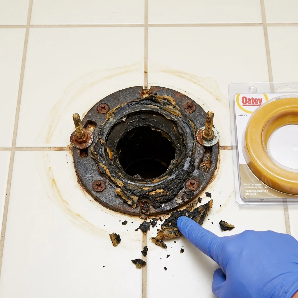 Failed wax ring showing water seepage at the base of a toilet in a Buchanan, NY home