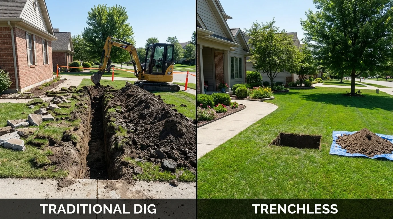 Trenchless sewer repair with minimal yard damage versus traditional excavation in Buchanan, NY
